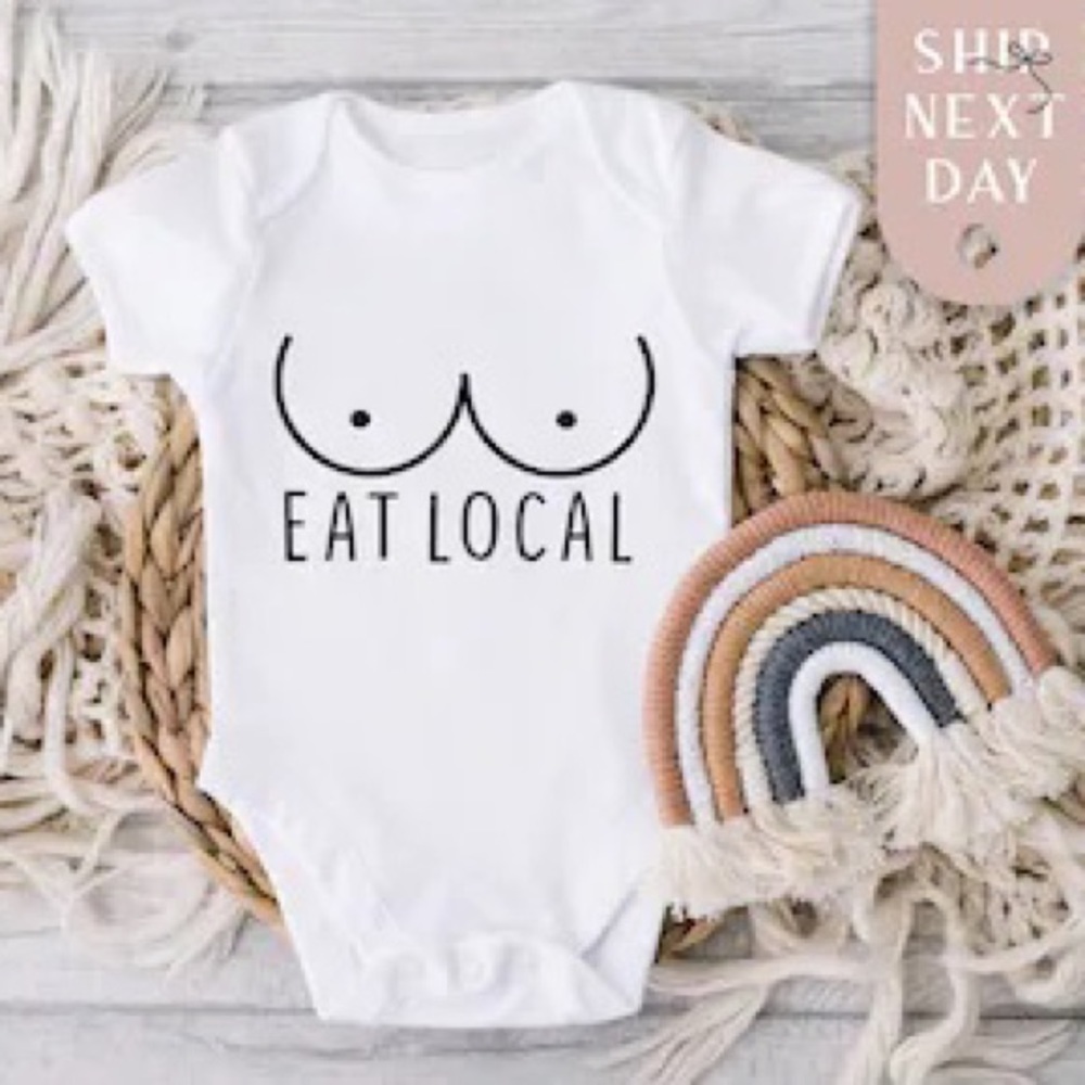 NWT Breastfeeding Lactation Graphic Tee Onsie Nursing Infant Bodysuit Eat Local